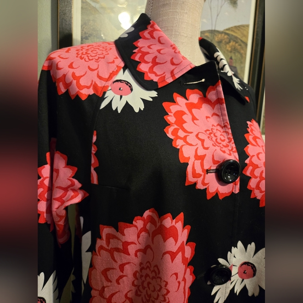 Sara Campbell Black Pink Floral Coat Size Medium Woman's Jacket R12 - Picture 4 of 11